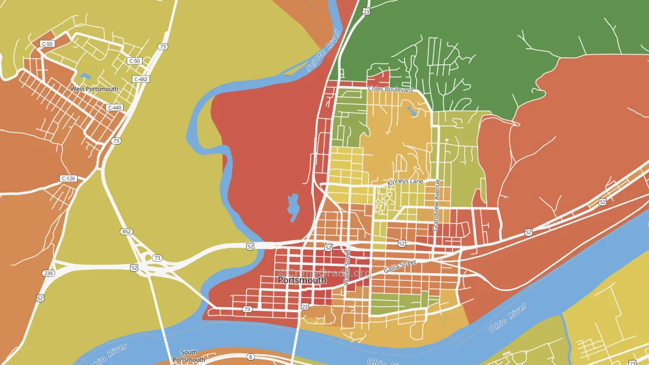 1st Ward, Portsmouth, OH Map of Arson Rates