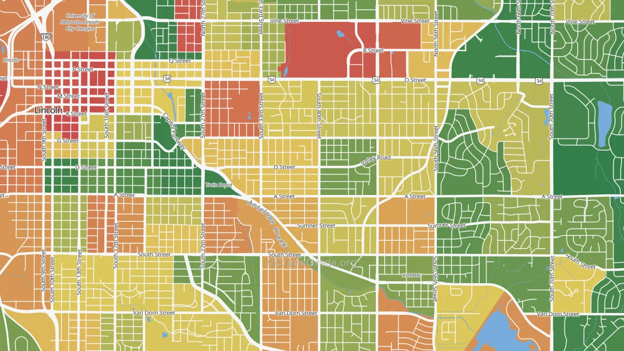 40th and A, Lincoln, NE Map of Arson Rates