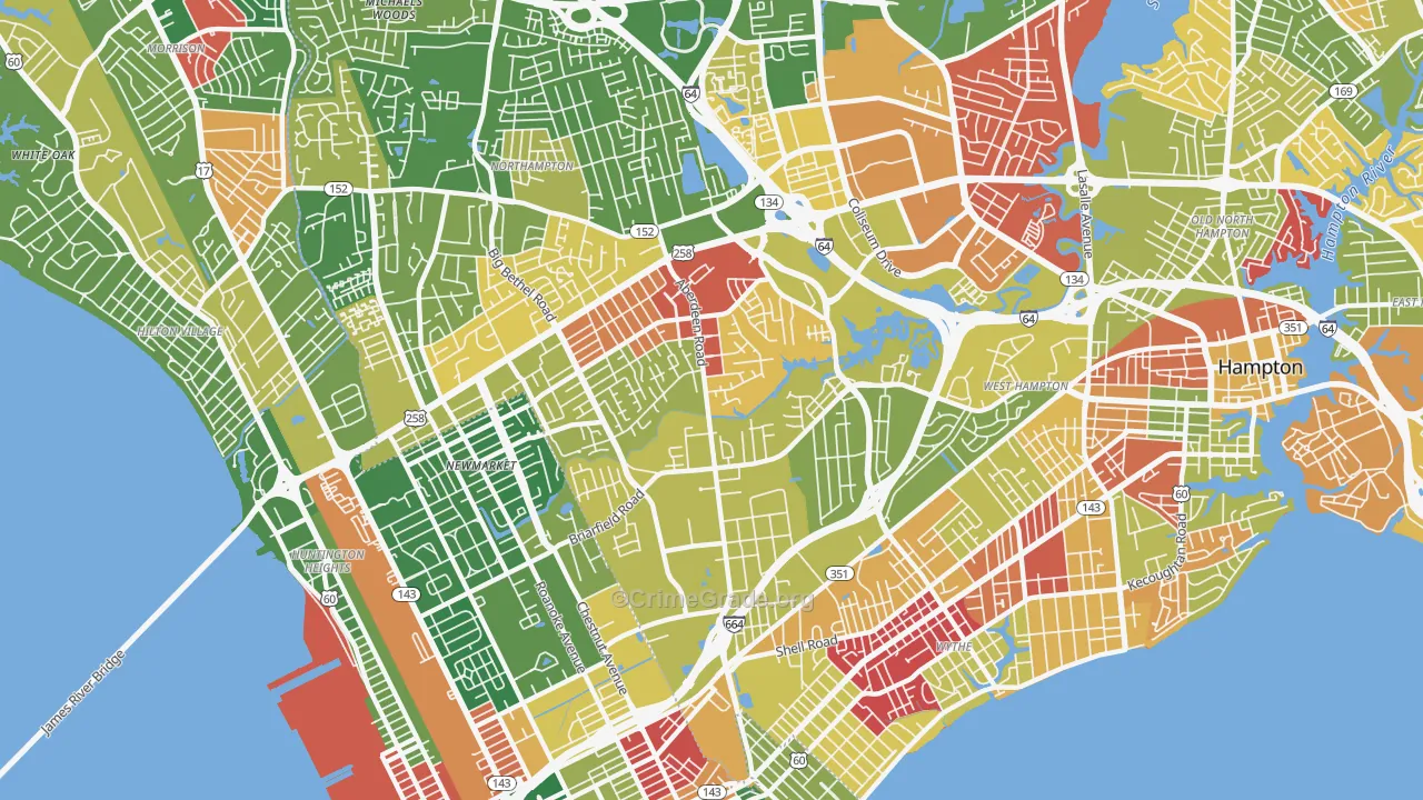 Aberdeen, Hampton, VA Map of Arson Rates
