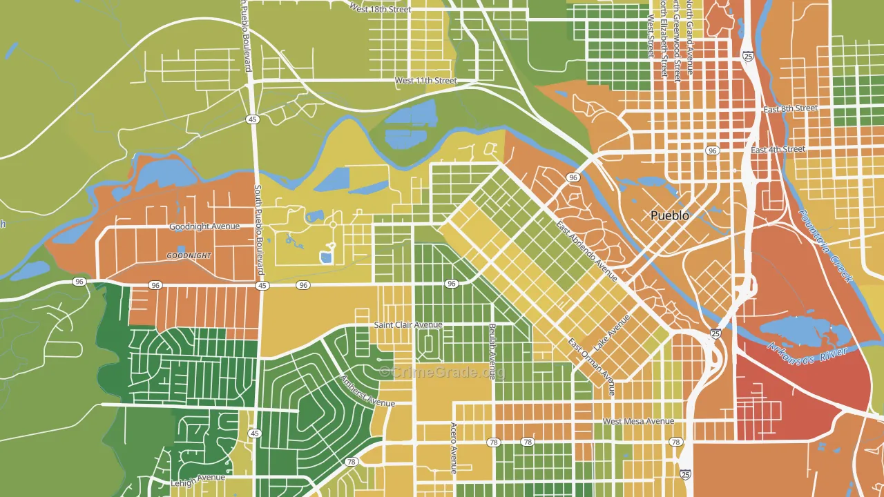 Aberdeen, Pueblo, CO Map of Arson Rates