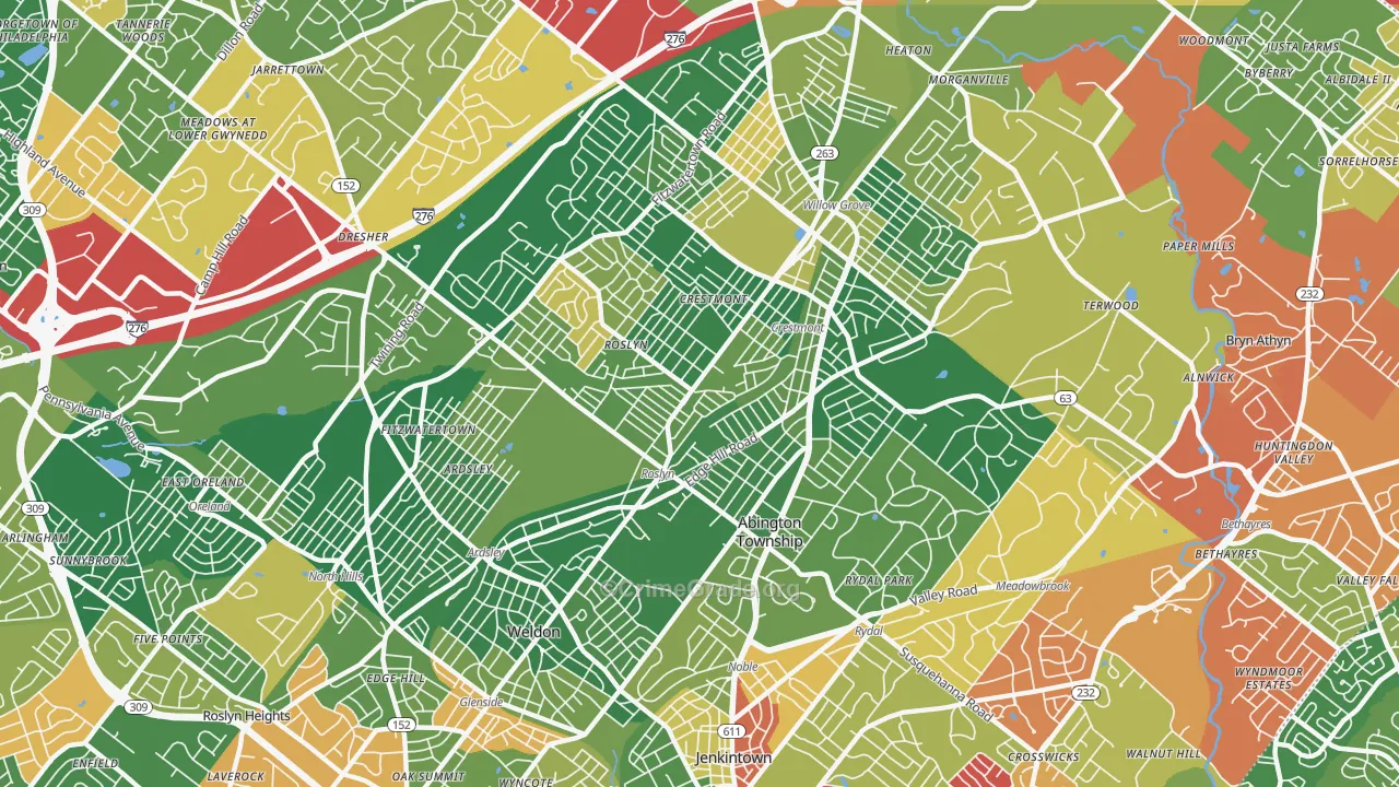 Abington, PA Map of Arson Rates