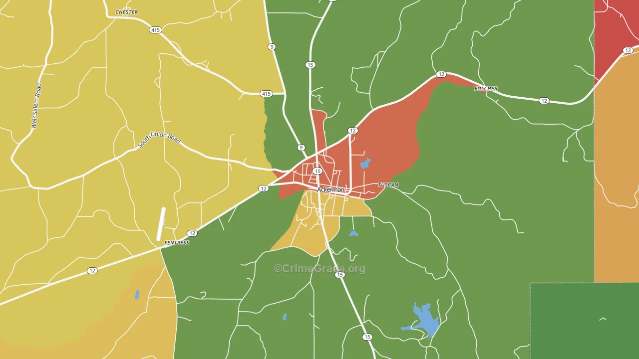 Ackerman, MS Map of Arson Rates