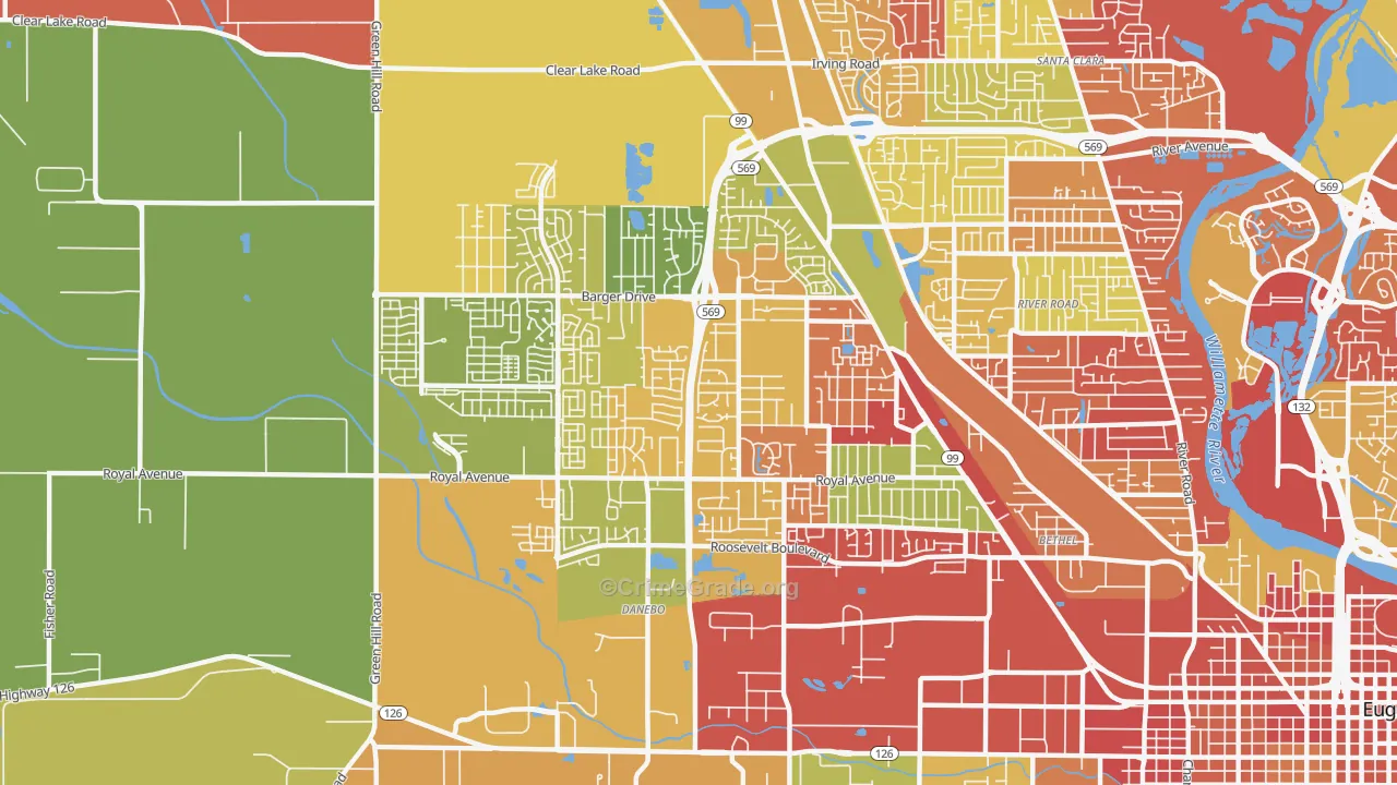 Active Bethel, Eugene, OR Map of Arson Rates