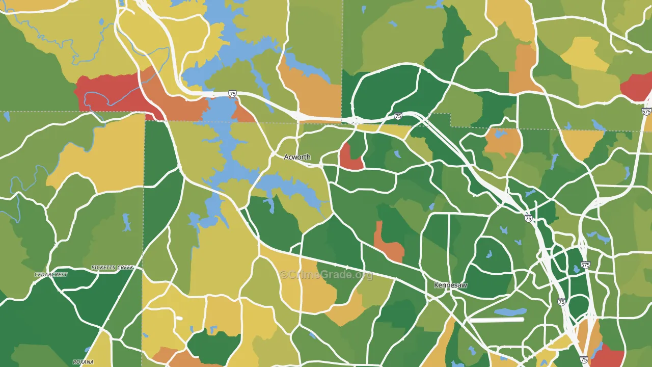 Acworth, GA Map of Arson Rates