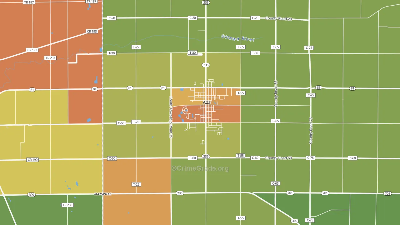 Ada, OH Map of Arson Rates
