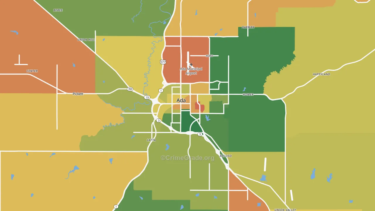 Ada, OK Map of Arson Rates