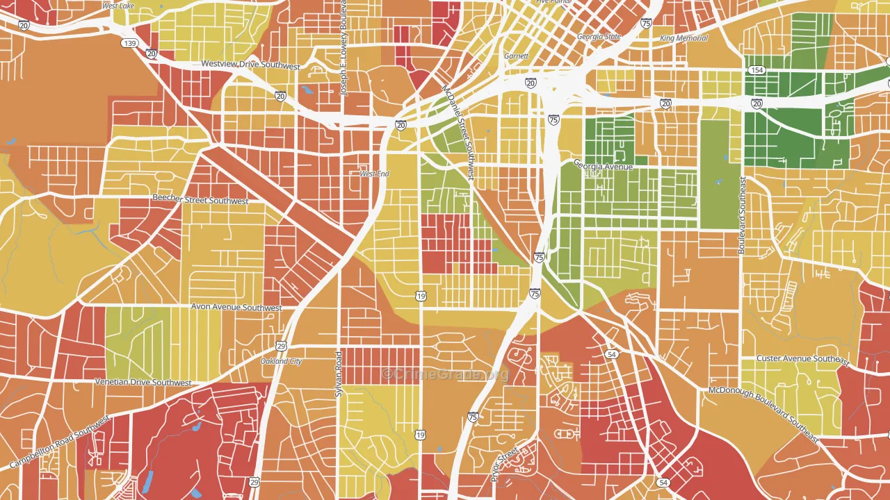 Adair Park, Atlanta, GA Map of Arson Rates