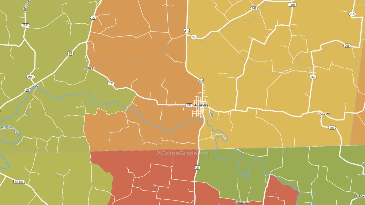 Adairville, KY Map of Arson Rates