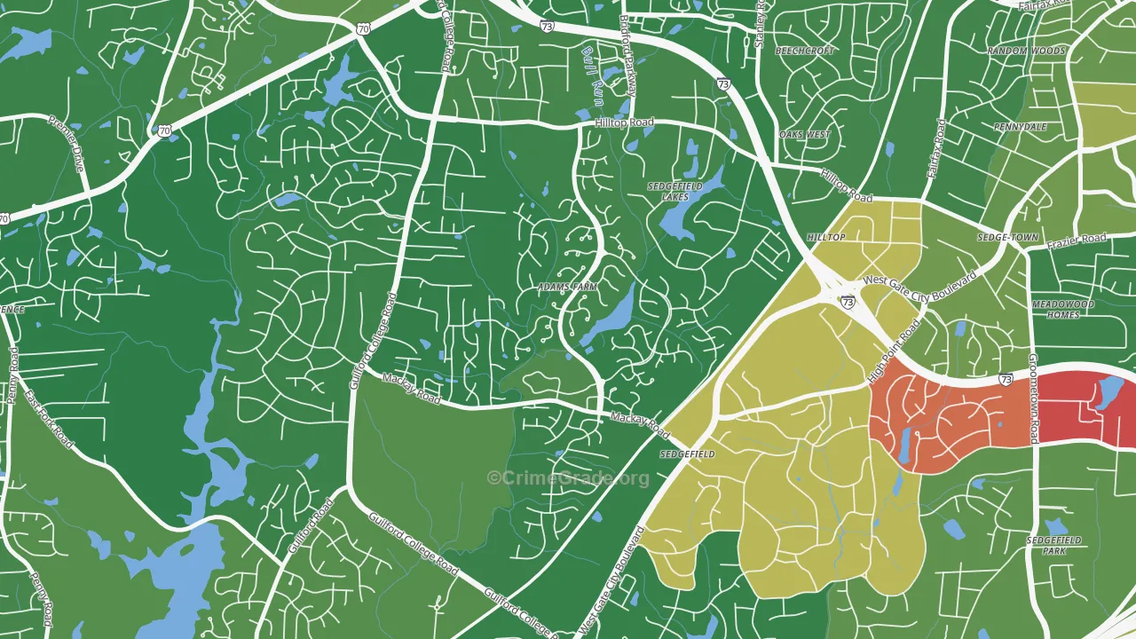 Adams Farm, Greensboro, NC Map of Arson Rates