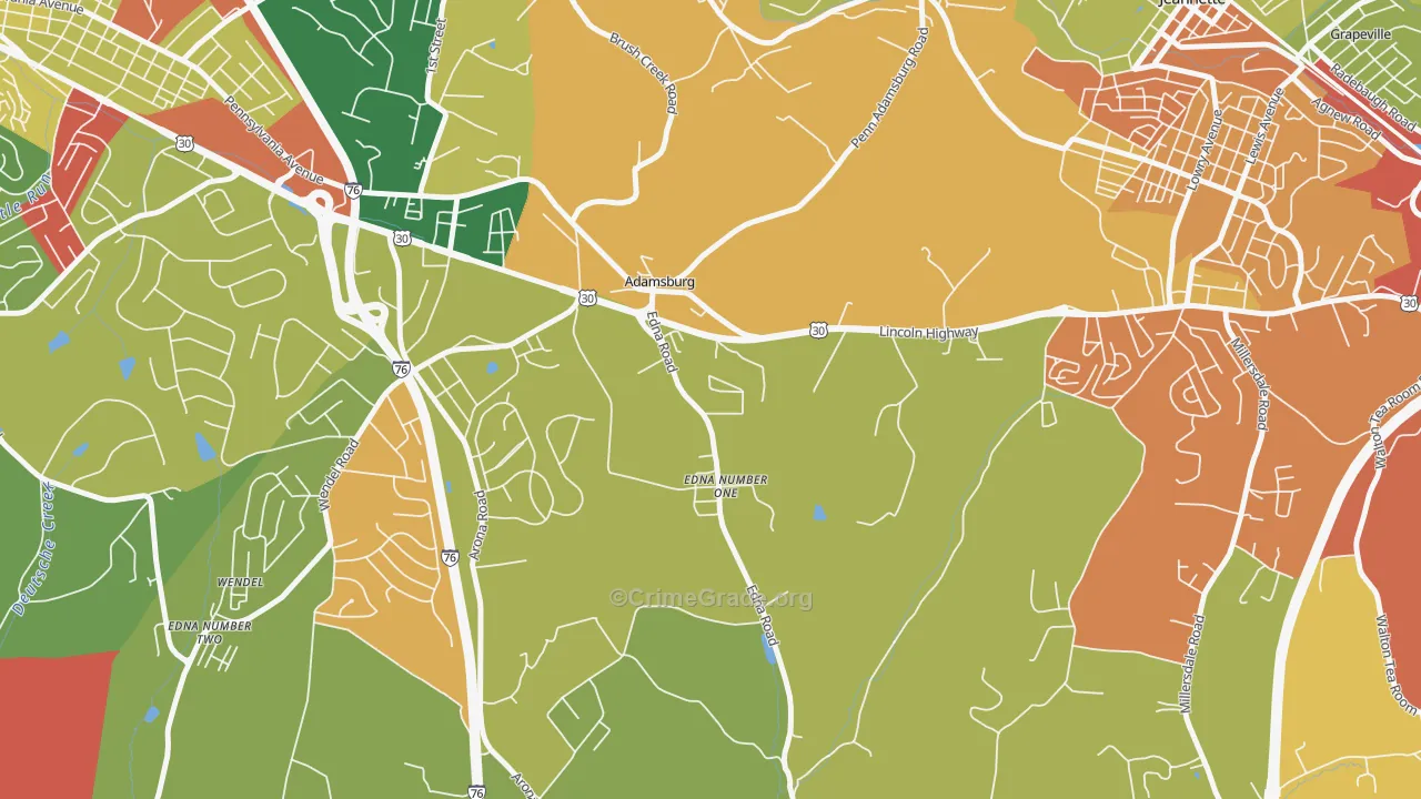 Adamsburg, PA Map of Arson Rates
