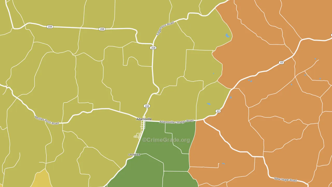 Adamsville, OH Map of Arson Rates