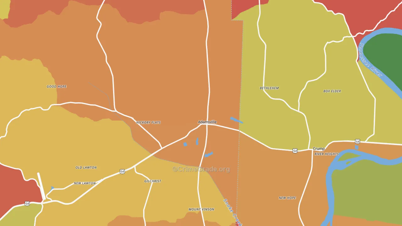 Adamsville, TN Map of Arson Rates