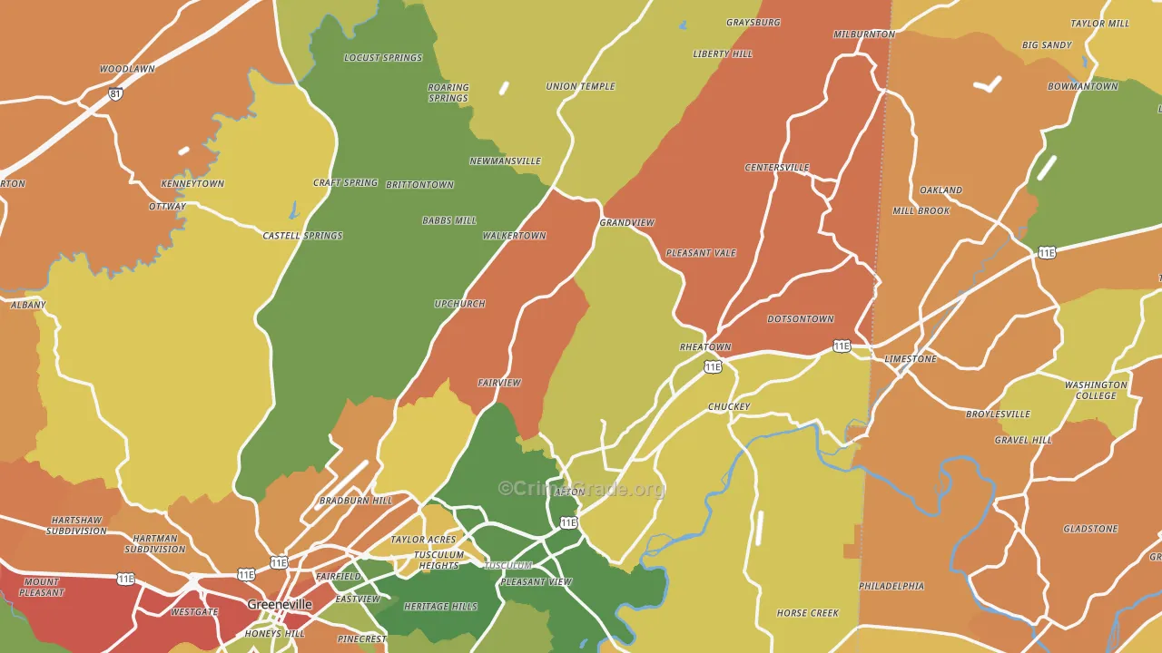 Afton, TN Map of Arson Rates