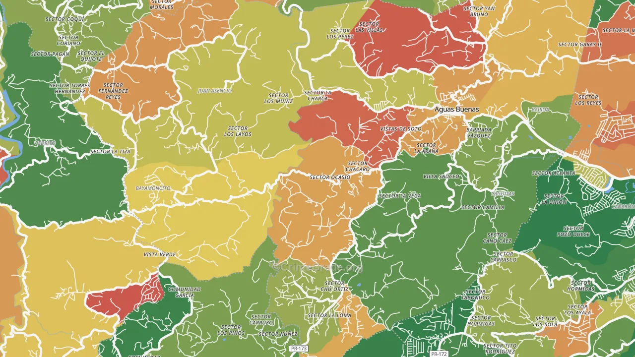 Aguas Buenas, PR Map of Arson Rates