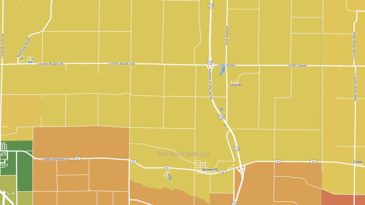 Ainsworth, IA Map of Arson Rates