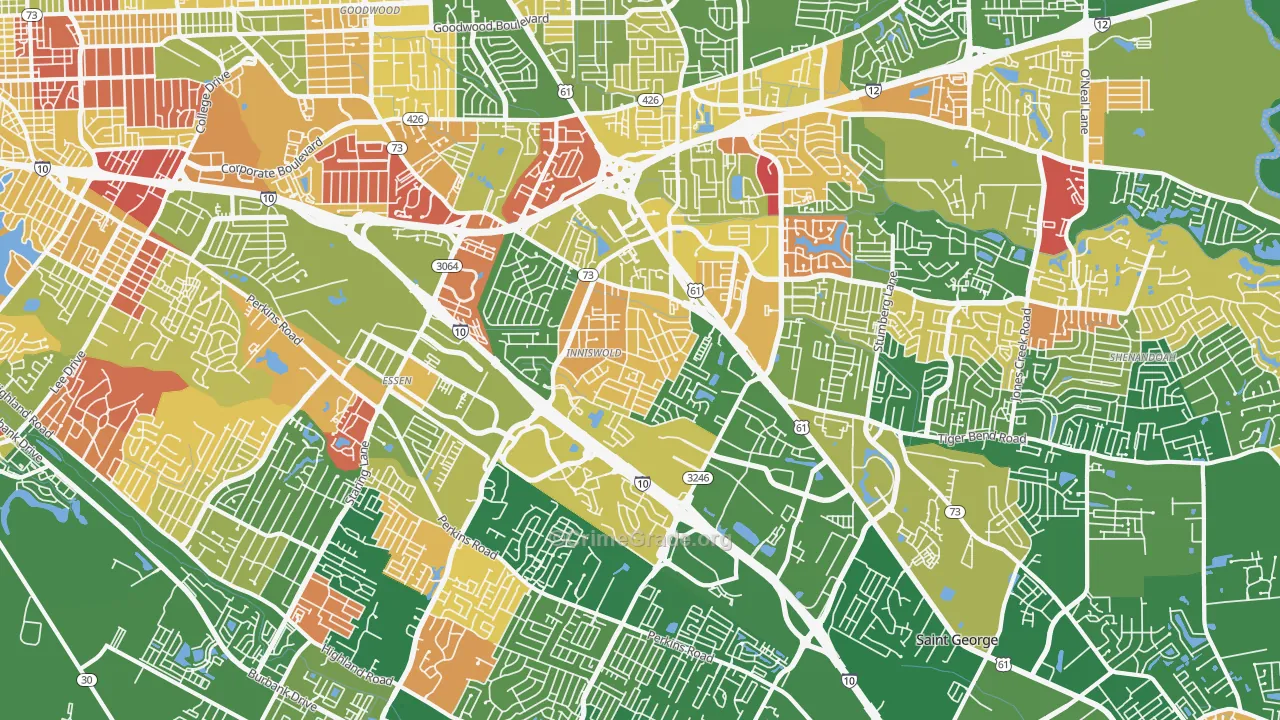 Airline-Jefferson, Baton Rouge, LA Map of Arson Rates