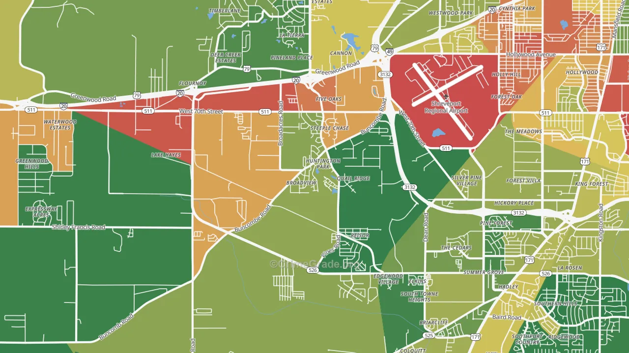 Airport-Pines Road, Shreveport, LA Map of Arson Rates