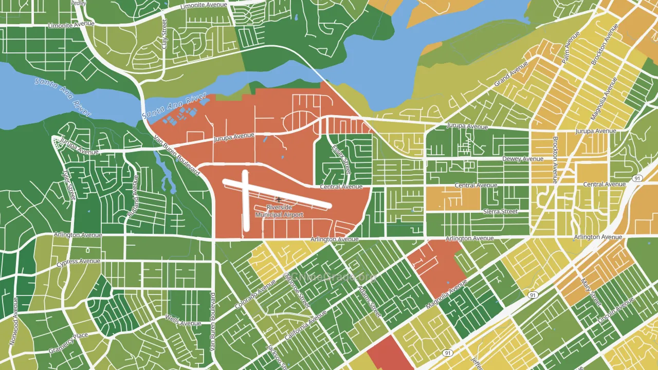 Airport, Riverside, CA Map of Arson Rates