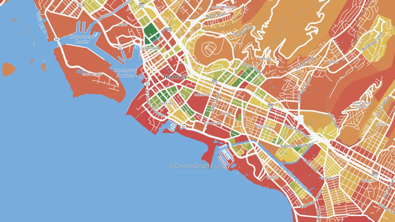 Ala Moana-Kakaako, Honolulu, HI Map of Arson Rates