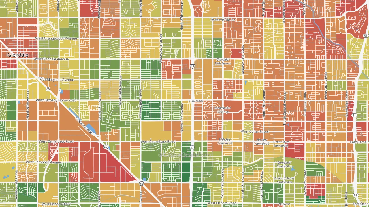 Alahambra, Phoenix, AZ Map of Arson Rates