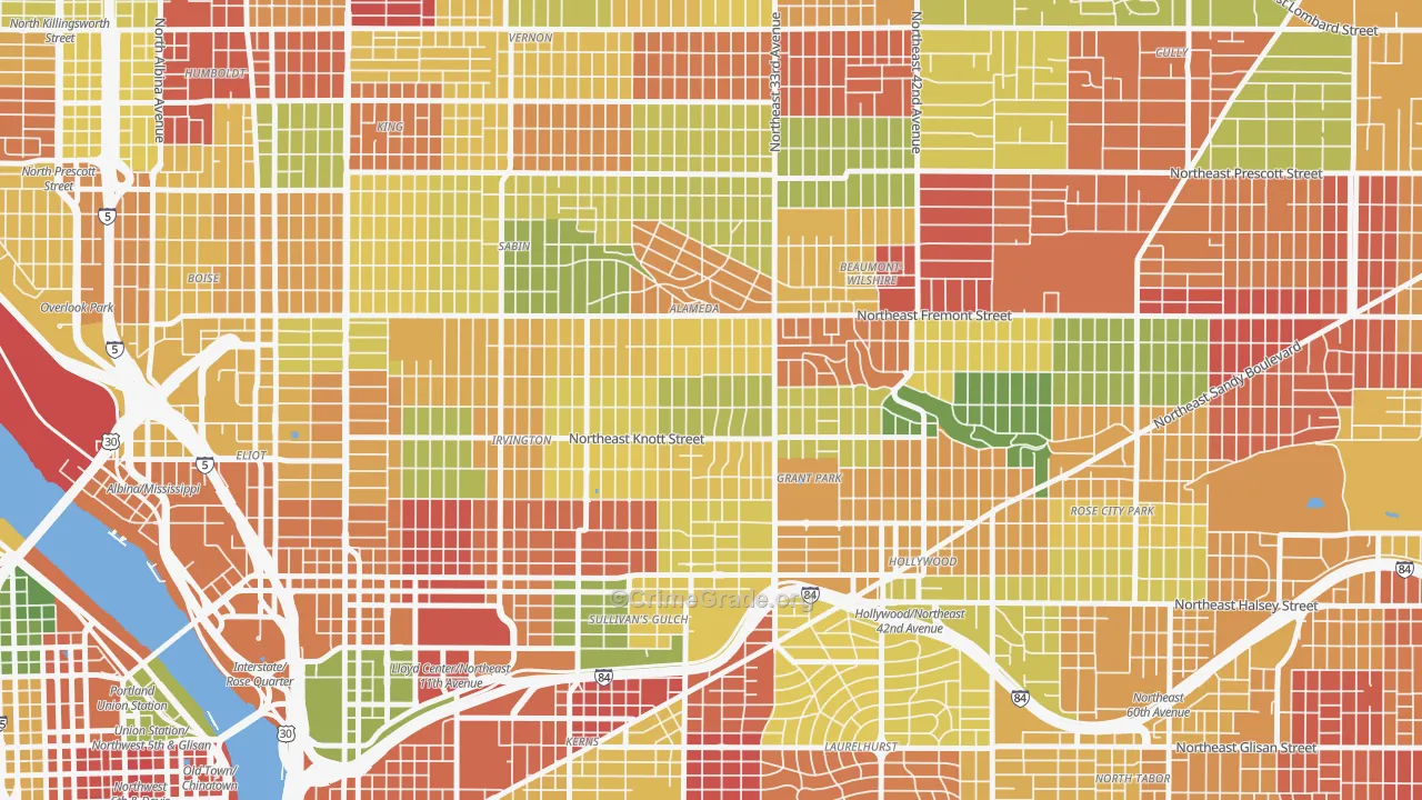 Alameda, Portland, OR Map of Arson Rates