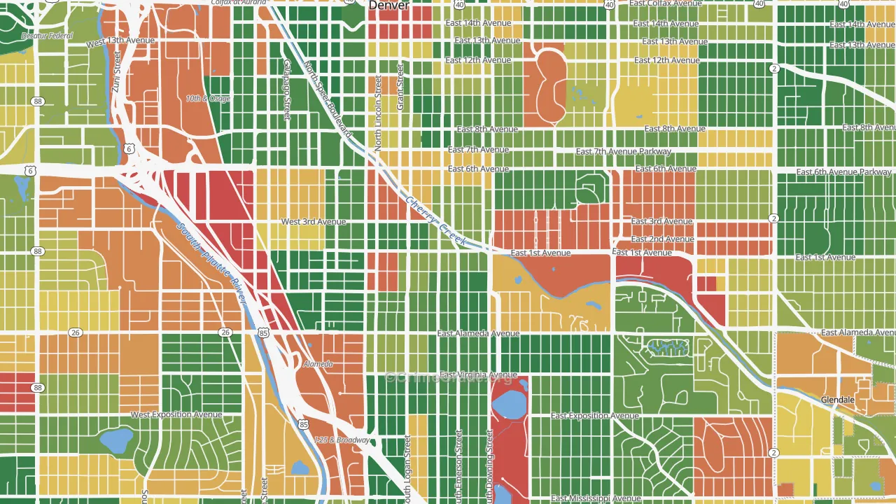Alamo Placita, Denver, CO Map of Arson Rates