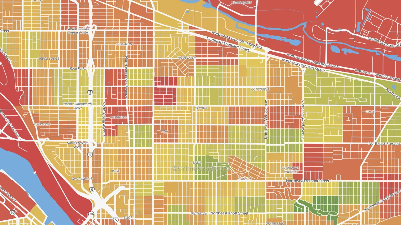 Alberta, Portland, OR Map of Arson Rates