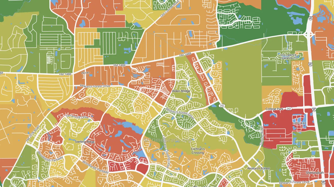 Alden Bridge, The Woodlands, TX Map of Arson Rates