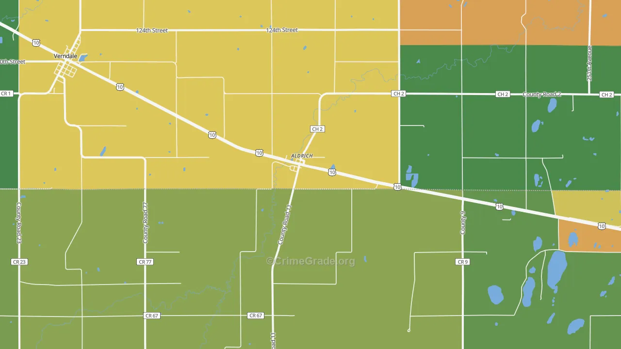 Aldrich, MN Map of Arson Rates