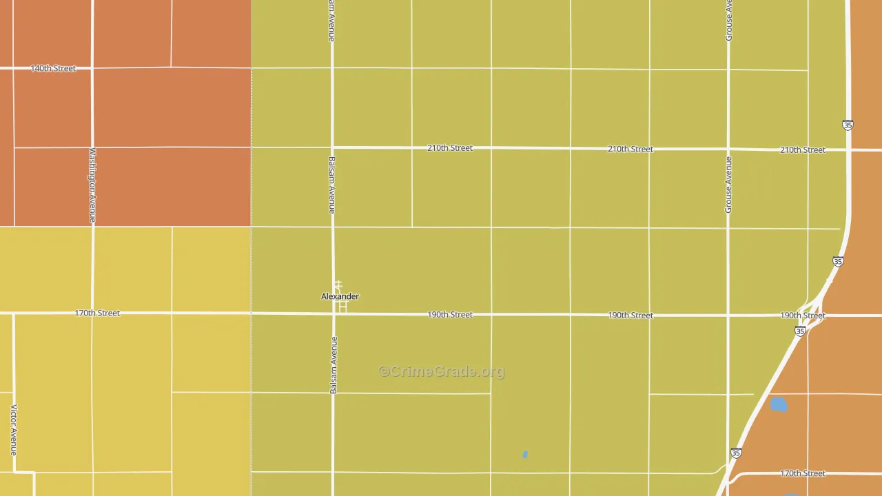 Alexander, IA Map of Arson Rates