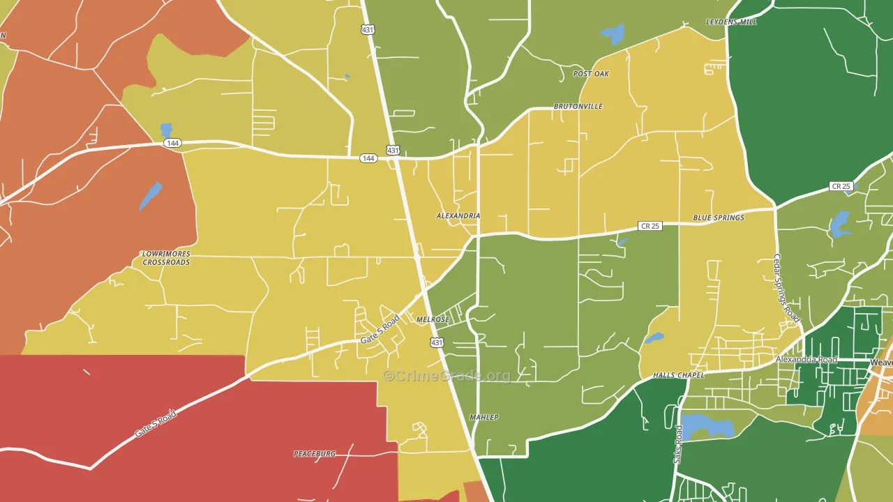 Alexandria, AL Map of Arson Rates