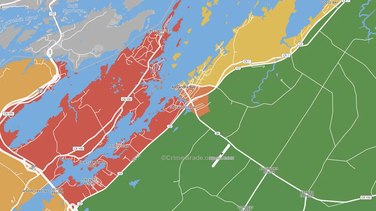 Alexandria Bay, NY Map of Arson Rates