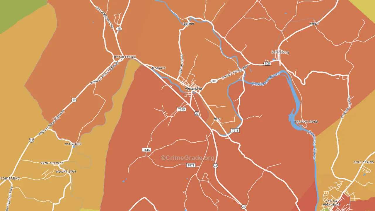 Alexandria, PA Map of Arson Rates