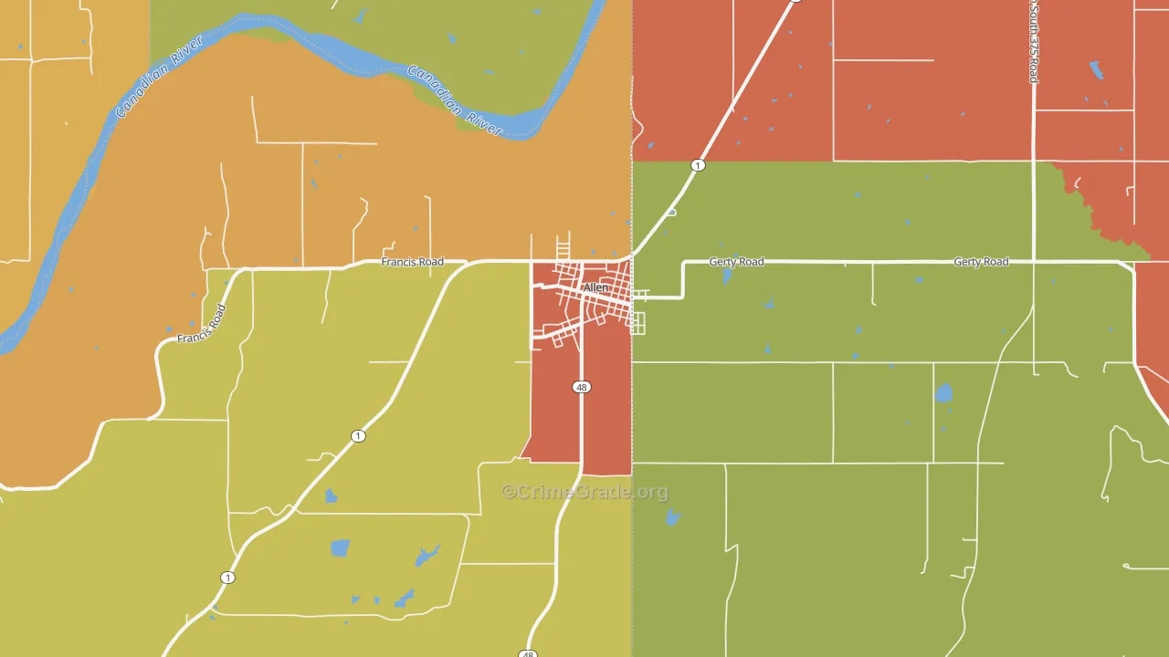 Allen, OK Map of Arson Rates
