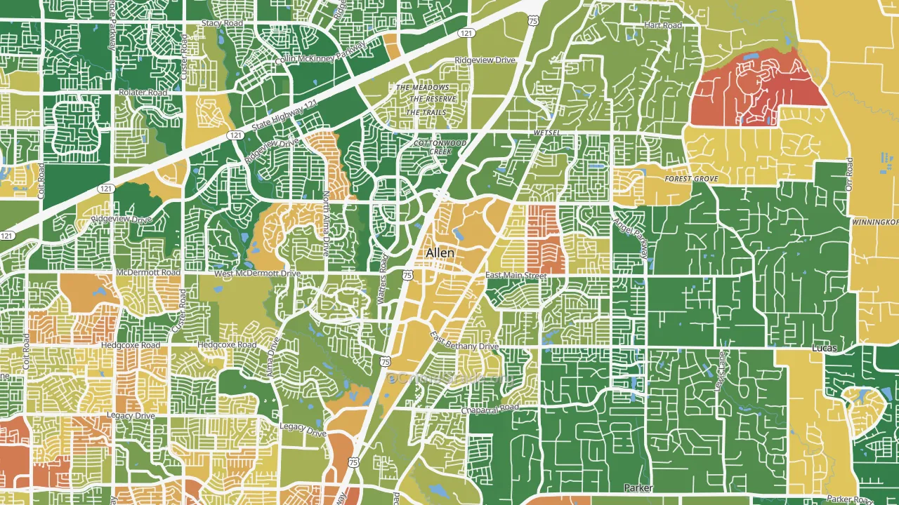 Allen, TX Map of Arson Rates