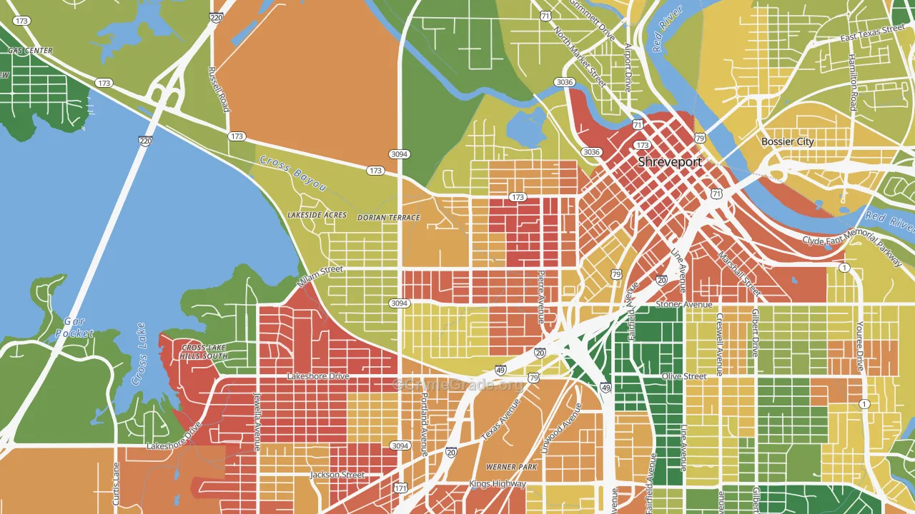 Allendale-Lakeside, Shreveport, LA Map of Arson Rates