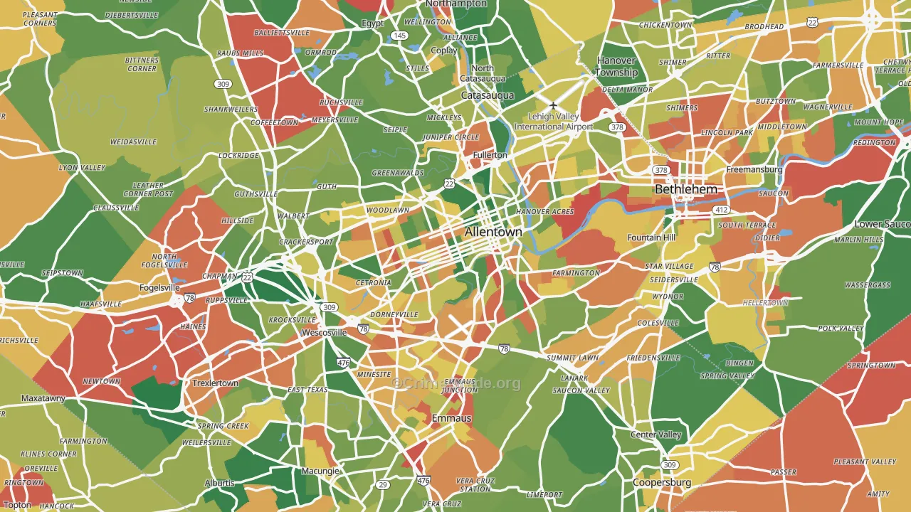 Allentown, PA Map of Arson Rates