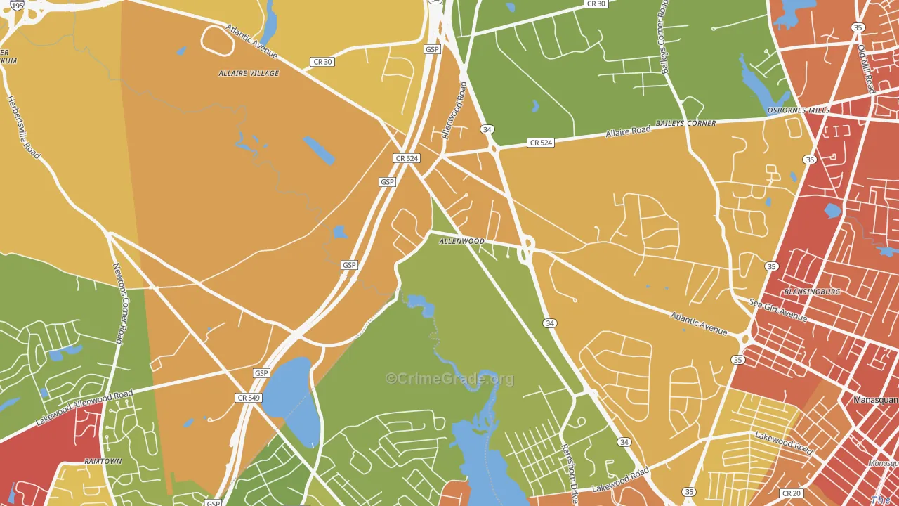 Allenwood, NJ Map of Arson Rates