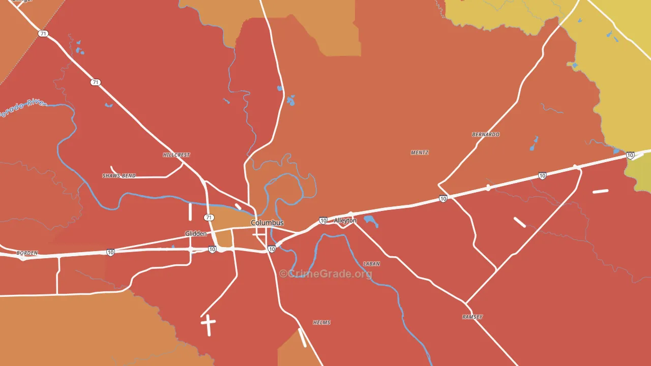 Alleyton, TX Map of Arson Rates