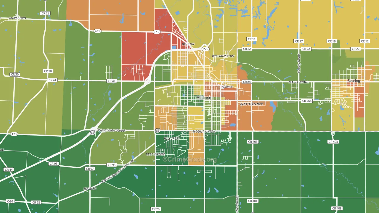 Alliance, OH Map of Arson Rates