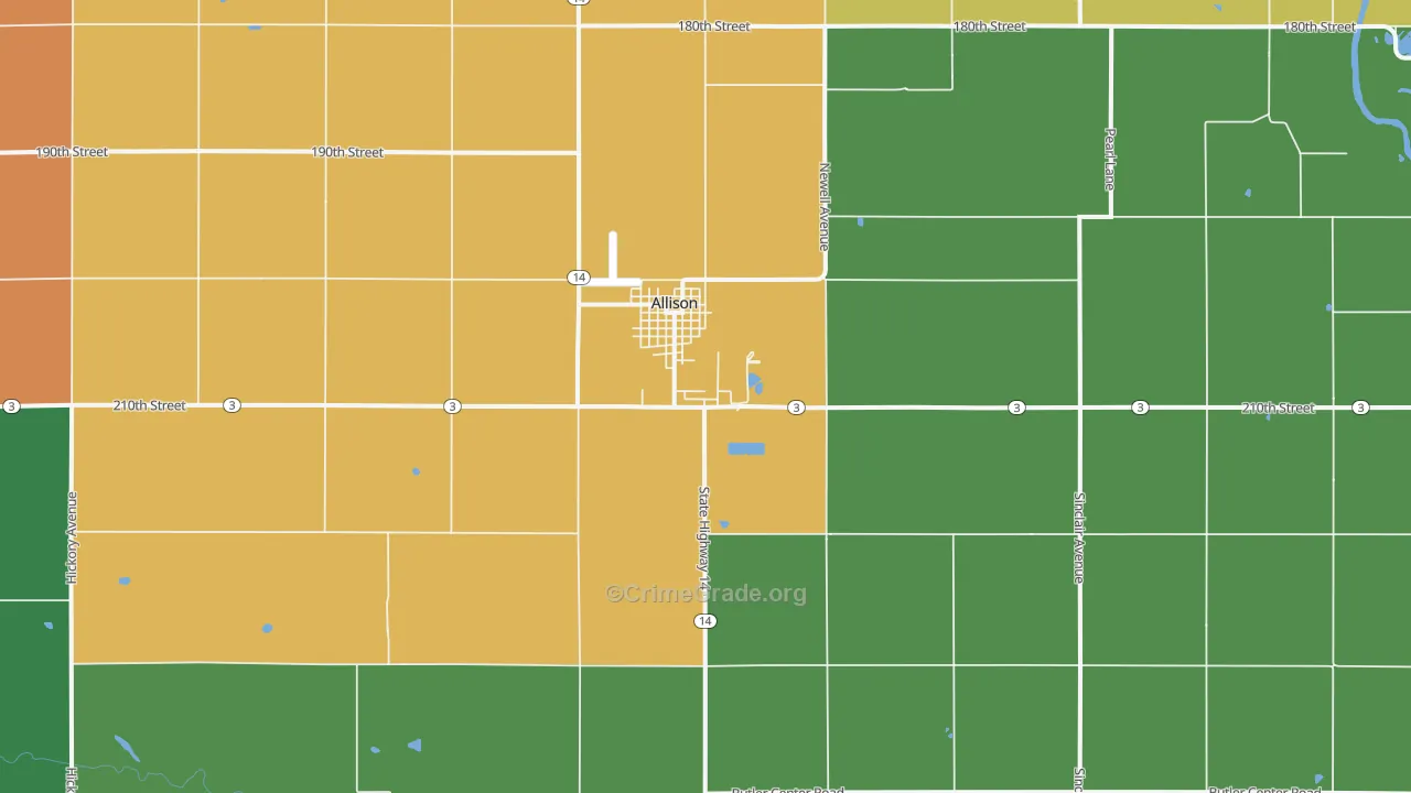 Allison, IA Map of Arson Rates