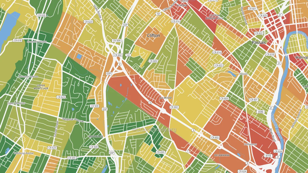 Allwood, Clifton, NJ Map of Arson Rates