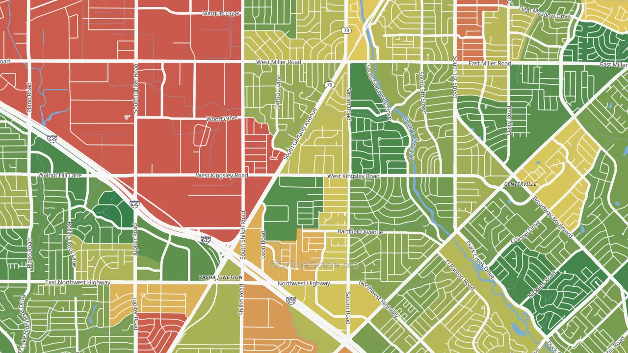 Almeta-Bonita-Bella Vista, Garland, TX Map of Arson Rates