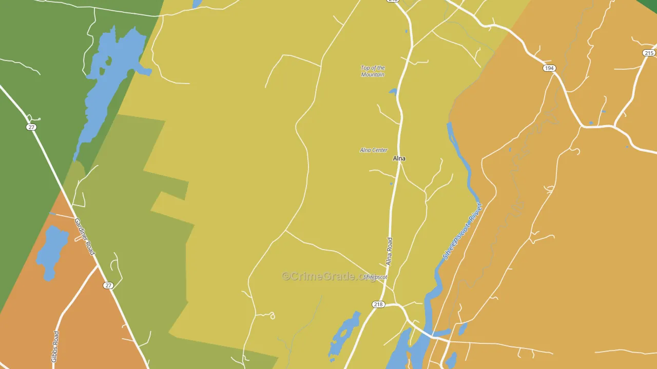 Alna Center, ME Map of Arson Rates