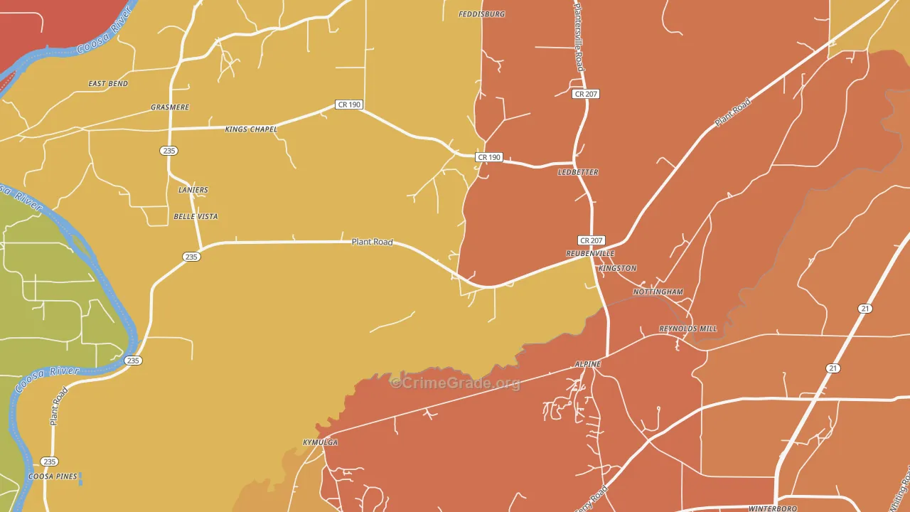 Alpine, AL Map of Arson Rates