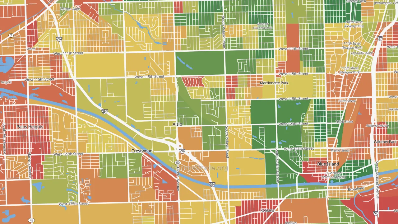 Alsip, IL Map of Arson Rates