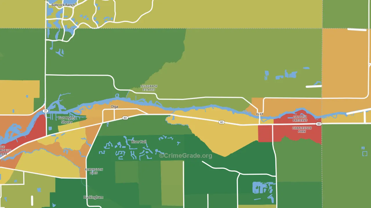 Alva, FL Map of Arson Rates