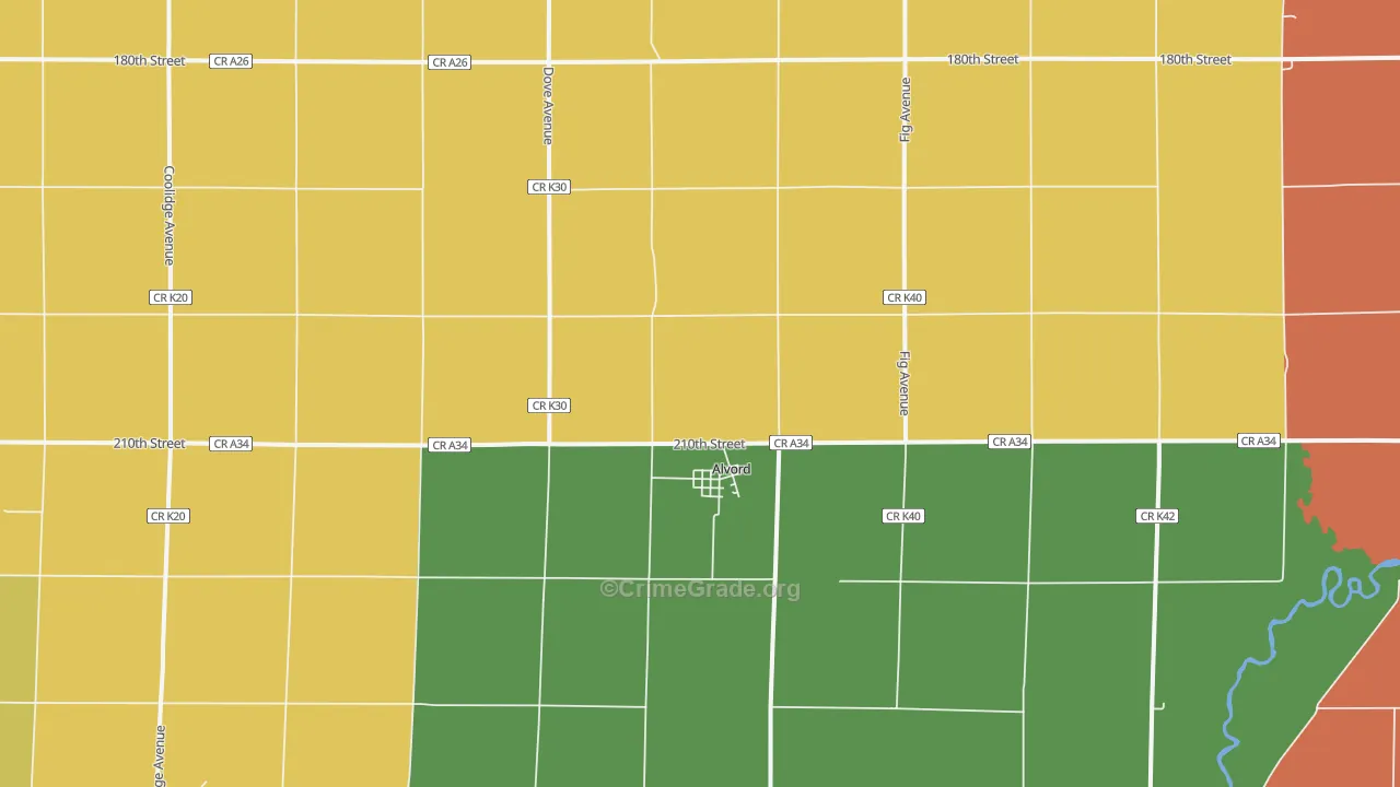Alvord, IA Map of Arson Rates