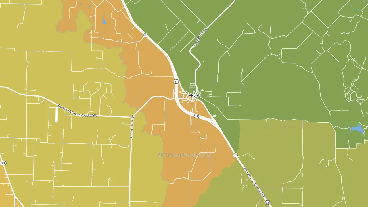 Alvord, TX Map of Arson Rates