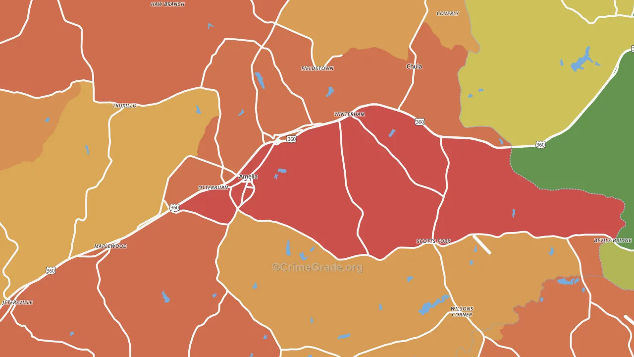 Amelia Court House, VA Map of Arson Rates